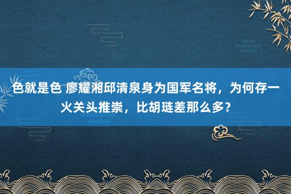 色就是色 廖耀湘邱清泉身为国军名将，为何存一火关头推崇，比胡琏差那么多？